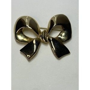 Vintage AA1 Gold Tone Shiny Ribbon Knot Dimensional Brooch Pin